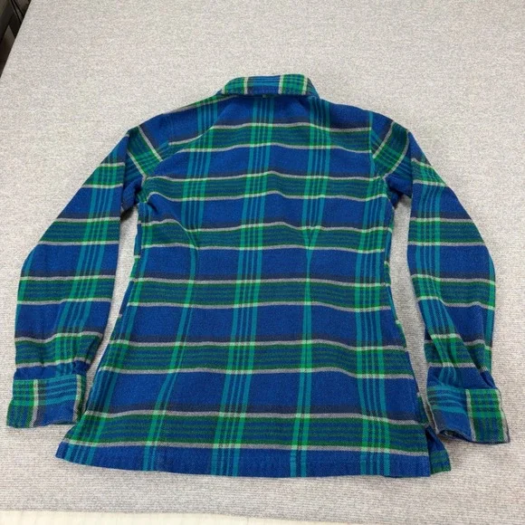 Patagonia Womens 2 Organic Cotton Flannel Plaid Button Down Shirt Blue Green - Picture 15 of 16